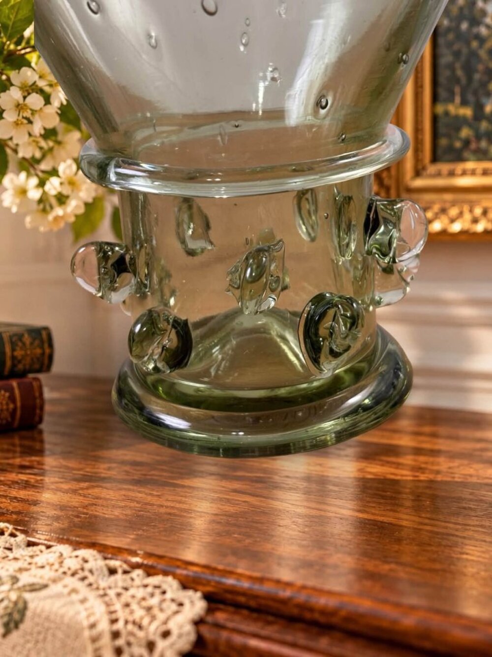 Pair Green Berkemeyer Style Glass Goblets, Hand Worked Prunted Glass, European R - Picture 4 of 4